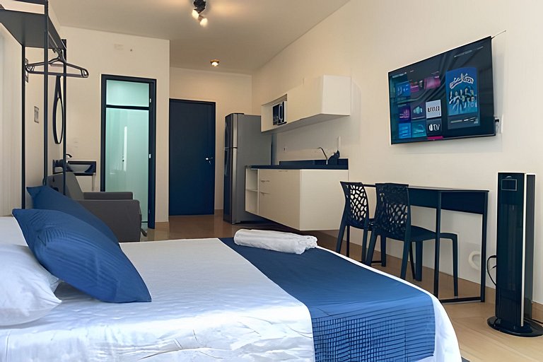 Flat p/ morar perto do metrô c/ cozinha e varanda - Studio 0