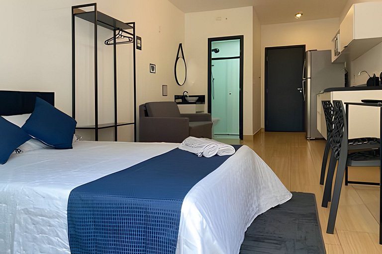 Flat p/ morar perto do metrô c/ cozinha e varanda - Studio 0