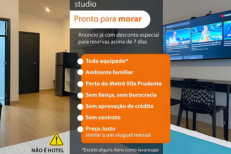 Apto 200m do Metrô V.Prudente c/ cozinha e varanda - Studio